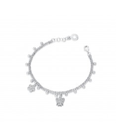 BRACCIALE A DOPPIA CATENA CON ANGELO E FIORE CHARMS IN ARGENTO E ZIRCONI BIANCHI