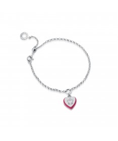 BRACCIALE IN ARGENTO CON CUORE CHARM E SMALTO FUCSIA 
