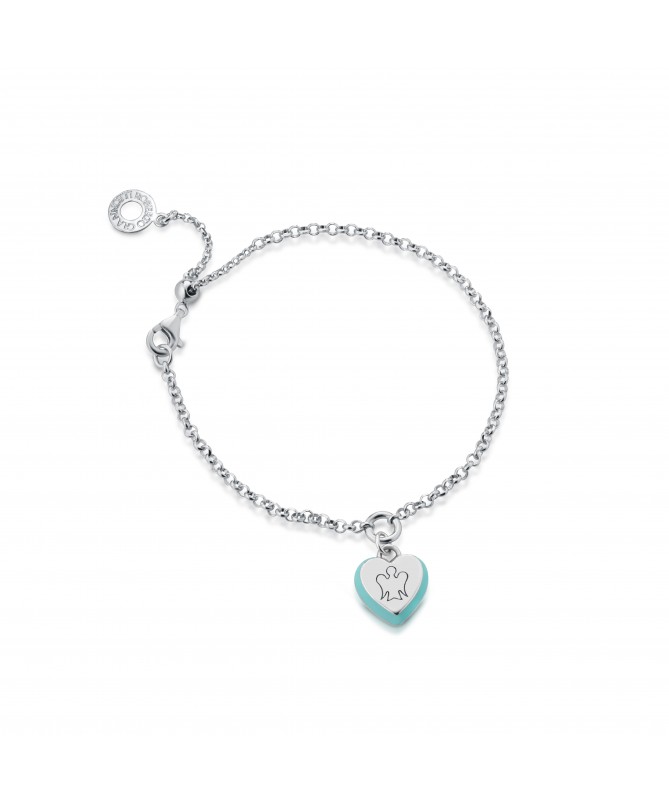 BRACCIALE IN ARGENTO CON CUORE CHARM E SMALTO ACQUAMARINA 