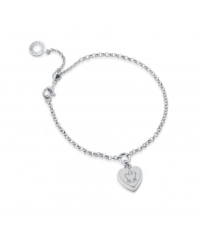 BRACCIALE IN ARGENTO CON CUORE CHARM E SMALTO PANNA 