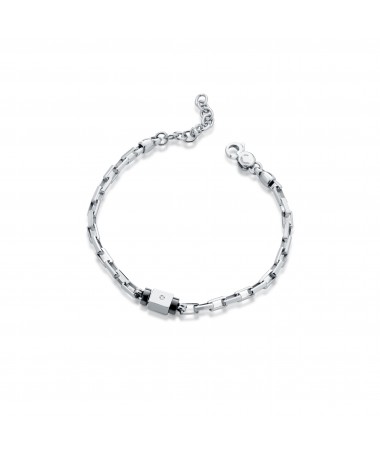 BRACCIALE IN ARGENTO, ELEMENTO CENTRALE CON DIAMANTE E ANGELO INCISO A LASER