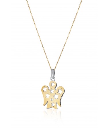 COLLANA IN ORO GIALLO CON PENDENTE ANGELO DOUBLE FACE IN ORO BIANCO E GIALLO
