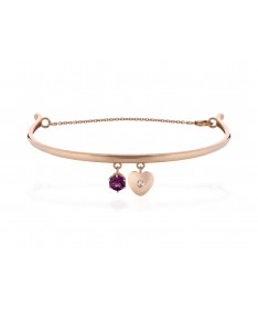 BRACCIALE SEMI RIGIDO CON PIETRA E CUORE CON DIAMANTE CHARMS IN ORO ROSA