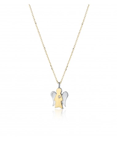 COLLANA IN ORO GIALLO CON PENDENTE ANGELO IN ORO GIALLO E BIANCO E DIAMANTE