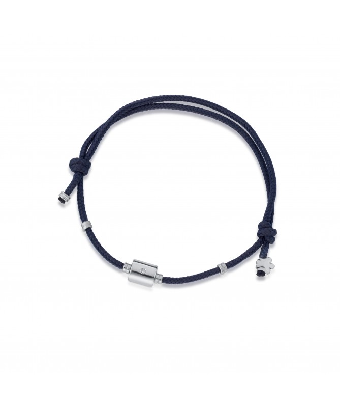 BRACCIALE CON ELEMENTO E ANGELO IN ARGENTO, DIAMANTE E CORDINO BLU