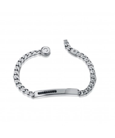 BRACCIALE IN ARGENTO CON TARGHETTA CON SPINELLI NERI E ANGELO INCISO A LASER