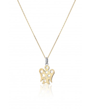 COLLANA IN ORO GIALLO CON PENDENTE ANGELO DOUBLE FACE IN ORO BIANCO E GIALLO