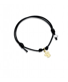 BRACCIALE CON ANGELO CHARM IN ORO GIALLO, DIAMANTE E CORDINO NERO 