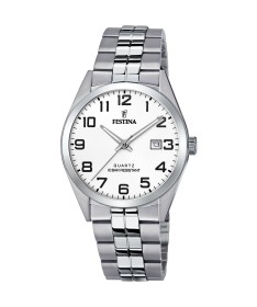 OROLOGIO FESTINA CLASSICS F20437/1 BIANCO CINTURINO IN ACCIAIO, UOMO