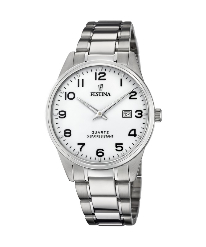 OROLOGIO FESTINA CLASSICS F20511/1 BIANCO CINTURINO IN ACCIAIO, UOMO